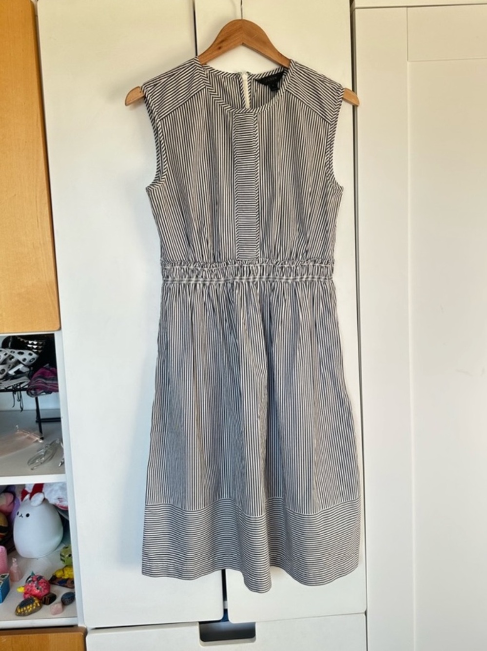 J. Crew Black and White Striped Sleeveless Midi Dress